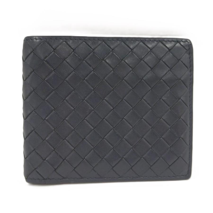 ボッテガヴェネタ ネイビー レザー 二つ折り財布 BOTTEGA VENETA（ボッテガ・ヴェネタ） 二つ折り財布 レザー ネイビー