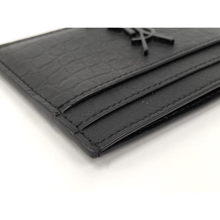SAINT LAURENT カードケース YSL ロゴ クロコ型押し レザー ブラック