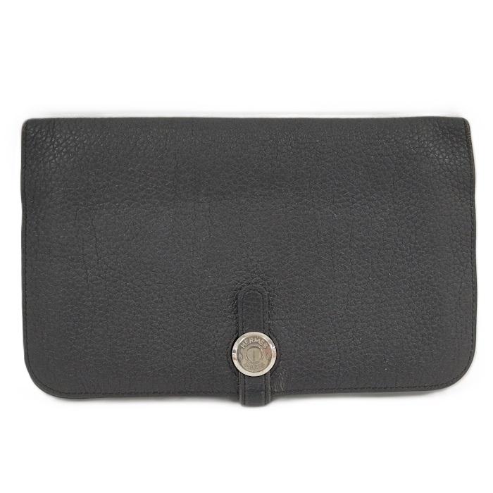 HERMES ドゴンGM 二つ折り長財布 レザー ブラック T刻印 HERMES（エルメス） ドゴンGM 二つ折り長財布 レザー ブラック T刻印
