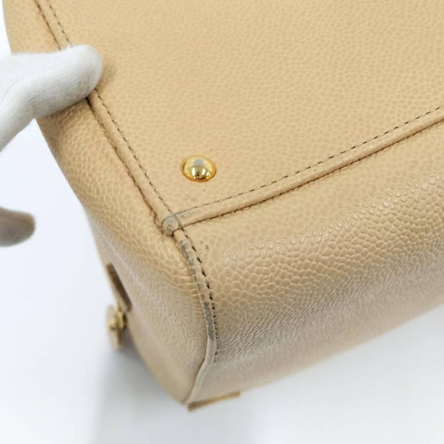 CHANEL チェーンショルダーバッグ キャビアスキン レザー ベージュ系_6