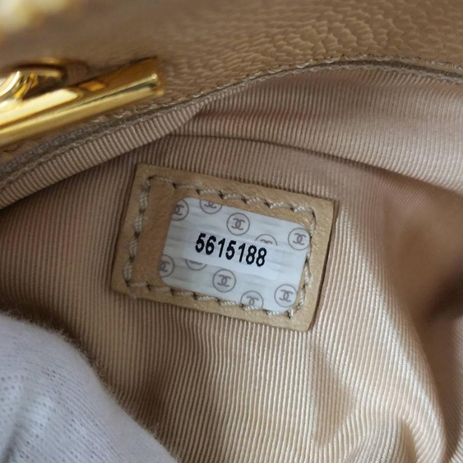 CHANEL チェーンショルダーバッグ キャビアスキン レザー ベージュ系_7