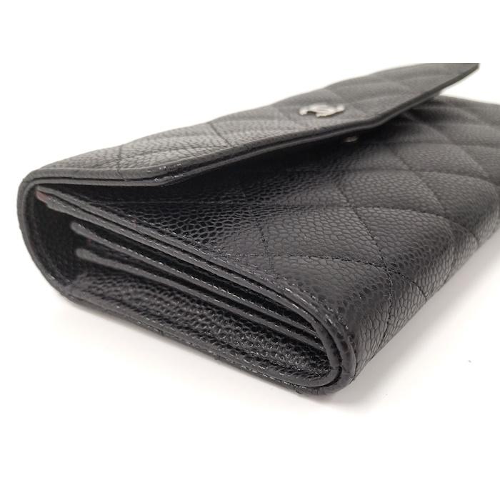 CHANEL 二つ折り財布 キャビアスキン ブラック A50096の画像