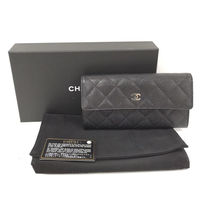CHANEL 二つ折り財布 キャビアスキン ブラック A50096の画像