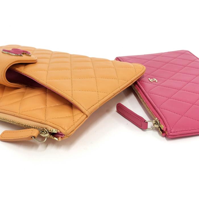 CHANEL（シャネル） マトラッセ ポーチセット レザー オレンジ ピンク