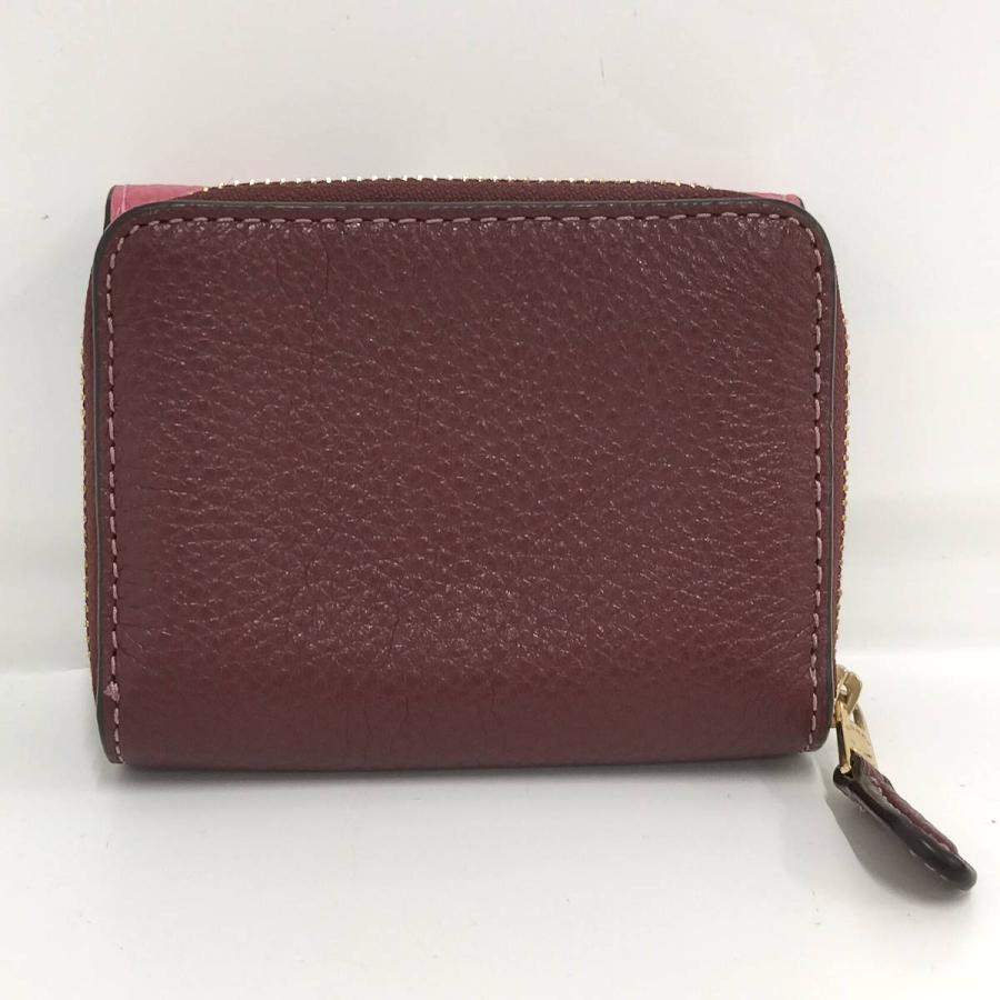 COACH（コーチ） 三つ折り財布 ラウンドファスナー ストライプ レザー