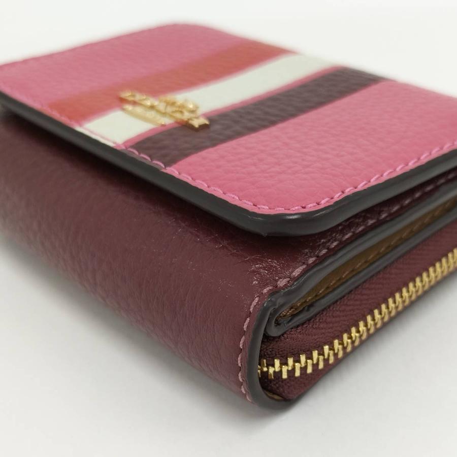 COACH（コーチ） 三つ折り財布 ラウンドファスナー ストライプ レザー