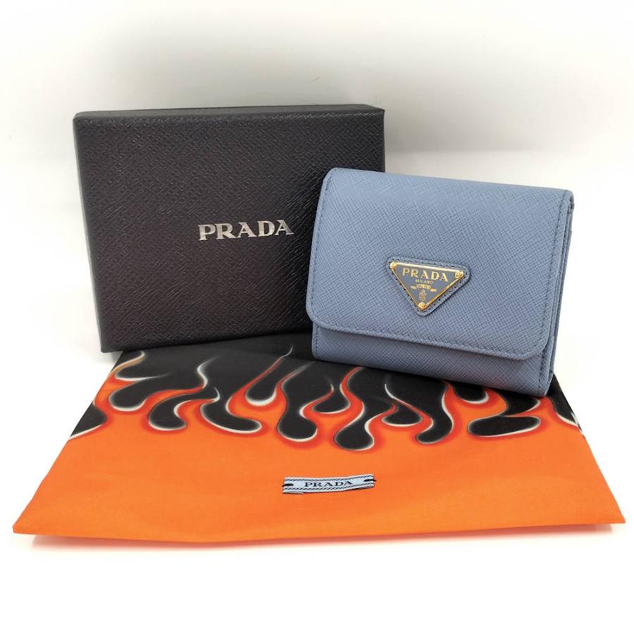最終値下げ プラダ PRADA  サフィアーノ トライアングル ブルー PRADA（プラダ） サフィアーノ トライアングル アストラルブルー 三