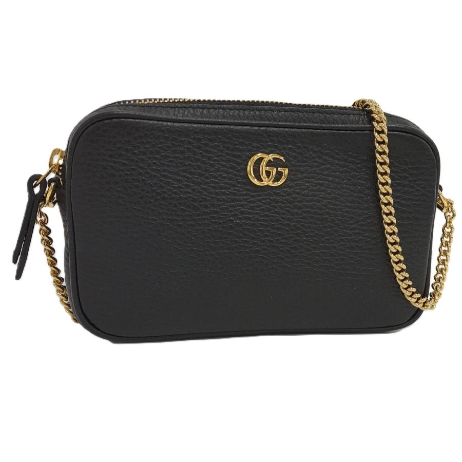 GUCCI　GGマーモント　カメラバッグ　レザー　ブラック　ショルダー ゴールド GUCCI（グッチ） チェーンショルダーバッグ GGマーモント ミニカメラ