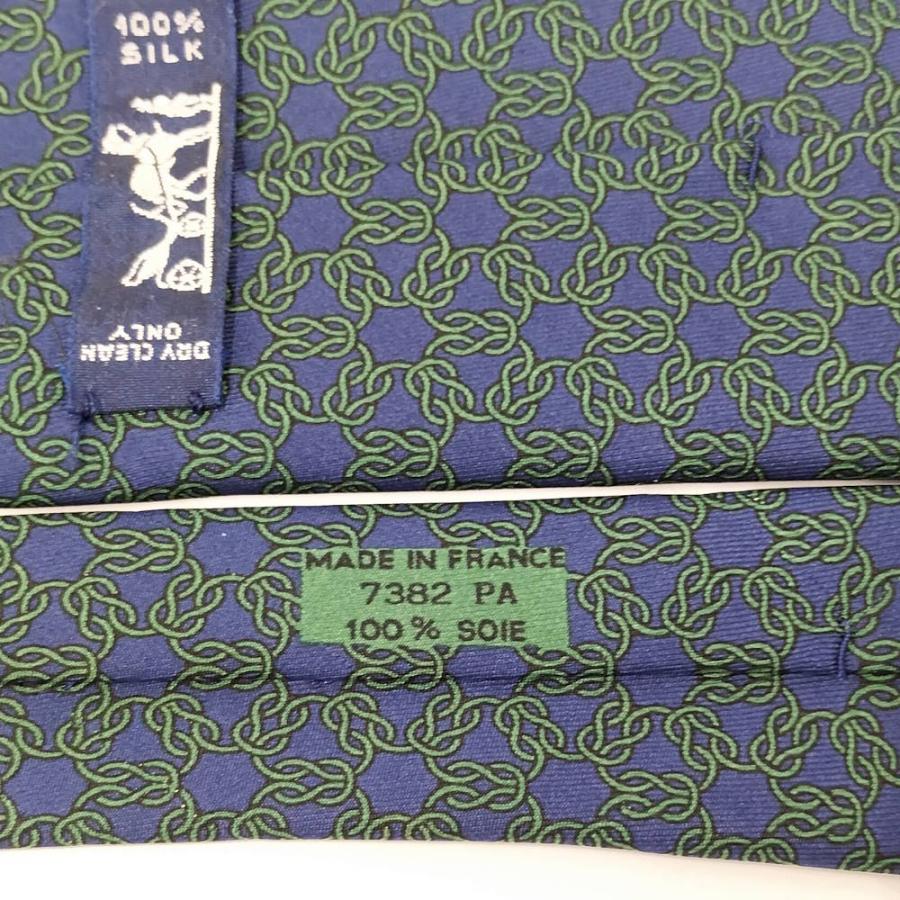 HERMES ネクタイ シルク100％ チェーン柄 ブルー グリーン HERMES（エルメス） ネクタイ シルク100％ チェーン柄 ブルー グリーン