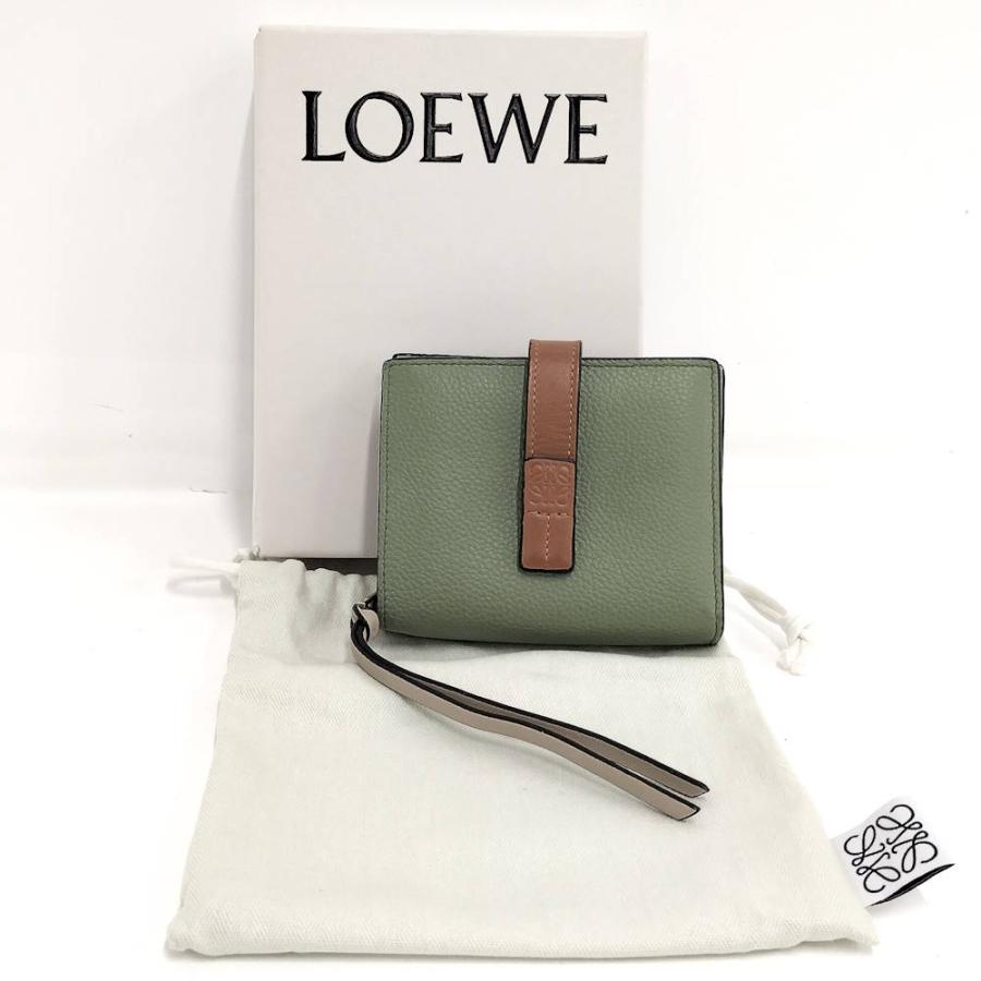 LOEWE 二つ折り財布 グリーン LOEWE（ロエベ） 二つ折り財布 アナグラム レザー グリーン系 : JJ