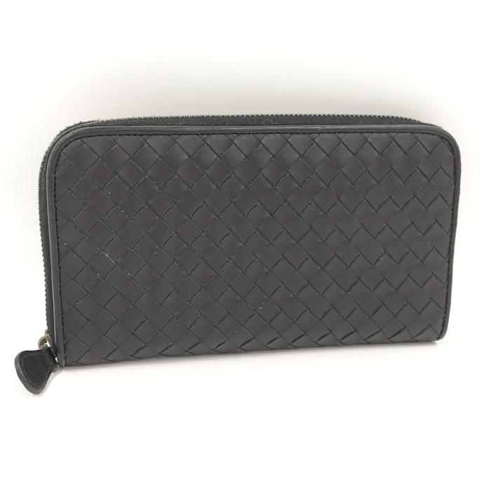 【美品】ボッテガ　イントレチャート　ラウンドファスナー　ブラック　長財布　レザー BOTTEGA VENETA ラウンドファスナー長財布 イントレチャート