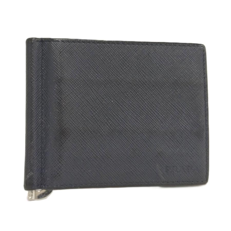 PRADA（プラダ） マネークリップ 二つ折り財布 レザー ネイビー : JJ