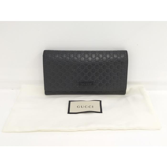 マイクログッチシマ 2つ折り長財布 449396 GUCCI 二つ折り長財布 マイクログッチシマ レザー ブラック