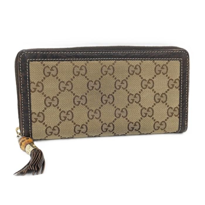 GUCCI 長財布 ラウンドファスナー GG柄 シマレザー バンブー タッセル GG グッチ GUCCI シマ レザー バンブー ラウンドファスナー 長