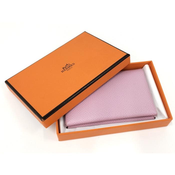 HERMES カルヴィ ヴォーエプソン カードケース レザー ピンク U刻印 HERMES（エルメス） カルヴィ ヴォーエプソン カードケース レザー