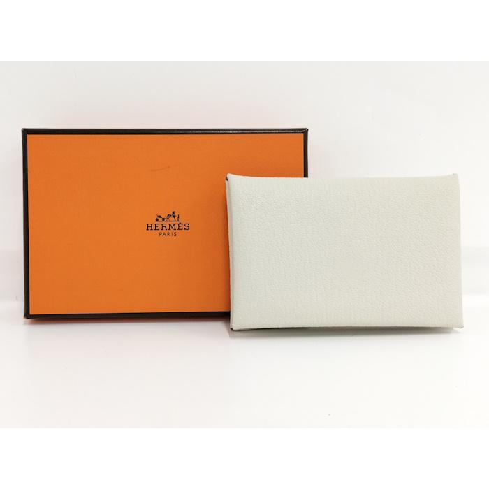 HERMES カルヴィ 名刺入れ カードケース レザー ホワイト B刻印 