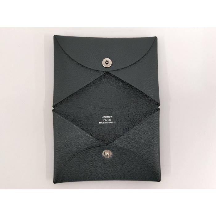 HERMES カルヴィ コインケース シェーブル レザー グリーン系 A刻印の画像