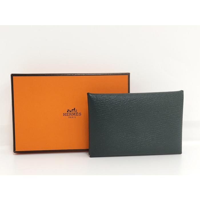 HERMES カルヴィ コインケース シェーブル レザー グリーン系 A刻印の画像