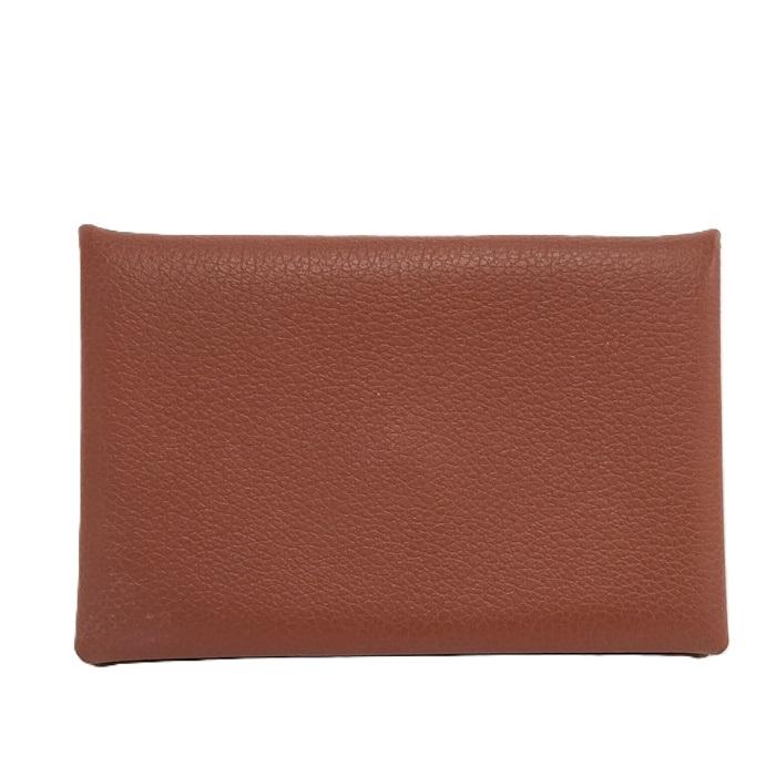 美品 HERMES レザー ケース ブラウン/ピンク HERMES（エルメス） カルヴィ コインケース トゴ レザー ブラウン B