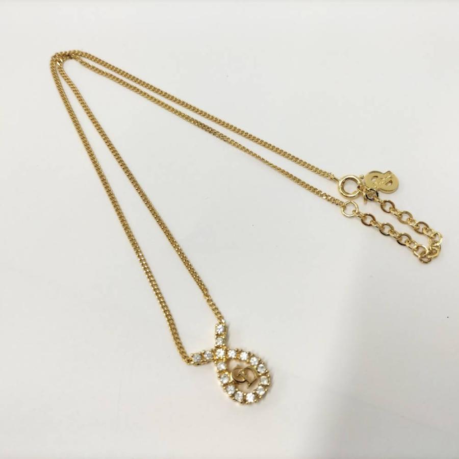 Christian Dior ロゴ ネックレス ゴールド メッキ ラインストーン