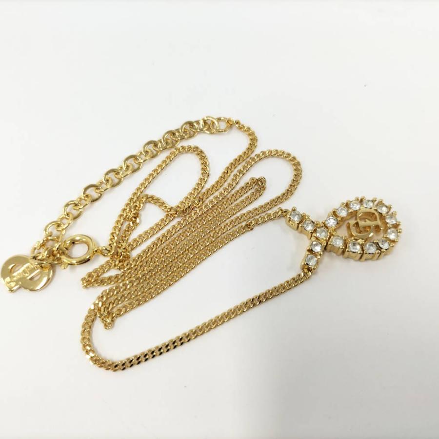 Christian Dior ロゴ ネックレス ゴールド メッキ ラインストーン