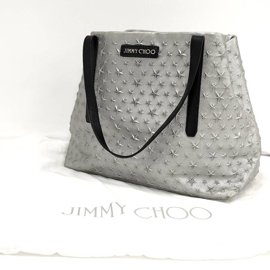 ★美品★ JIMMY CHOO ジミーチュウ スタースタッズ シルバー　M JIMMY CHOO（ジミーチュウ） トートバッグ スター スタッズ レザー