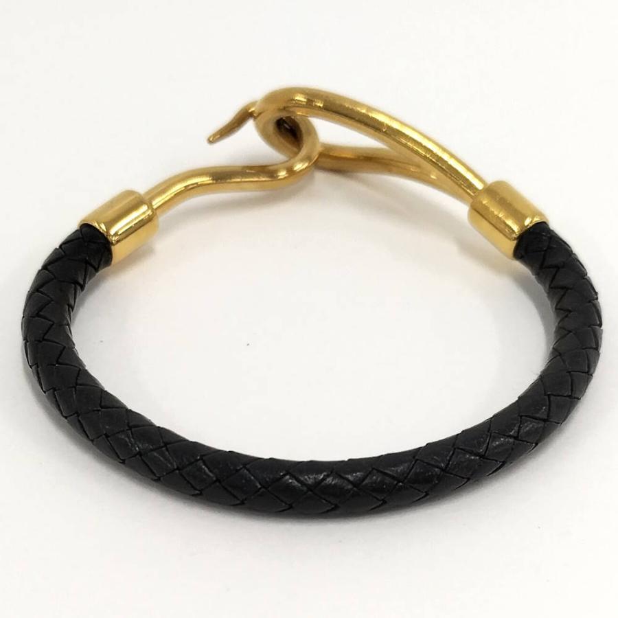 HERMES ジャンボブレスレット ブラック ゴールド金具 HERMES（エルメス） ジャンボ ブレスレット レザー ブラック ゴールド