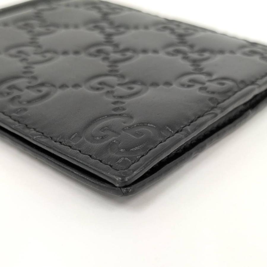 美品 GUCCI 二つ折り財布 マネークリップ シマ　ブラック 170580 GUCCI（グッチ） 二つ折り財布 マネークリップ付き グッチシマ レザー