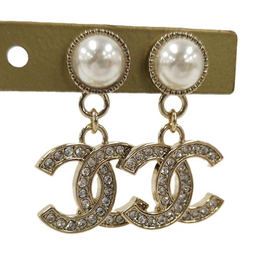 シャネル ココ フェイクパール ラインストーン ピアス ゴールド金具 超美品 CHANEL（シャネル） ココマーク ラインストーン フェイクパール ピアス