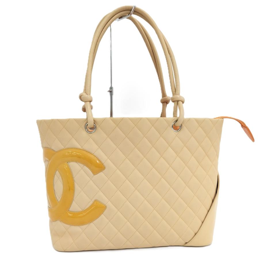 CHANEL ベージュ キャンバス ハンドバッグ 中古・古着通販】CHANEL (シャネル) キャンバス＆レザー チェーン柄