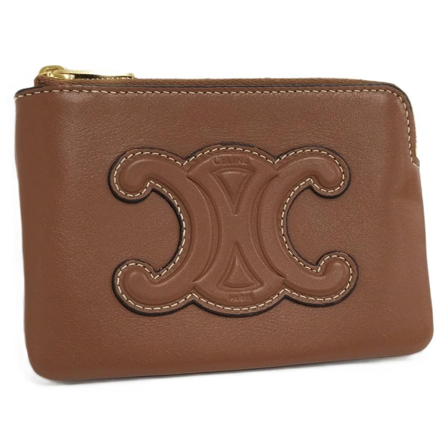 美品　セリーヌ　CELINE ケース　ラウンド　トリオンフ　ブラウン CELINE（セリーヌ） コインケース トリオンフ レザー ブラウン : JJ