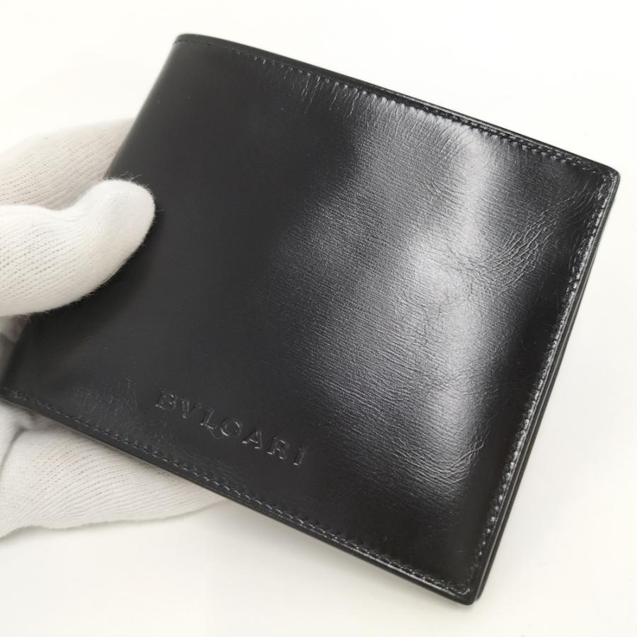 【美品】ブルガリ　BVLGARI 二つ折り財布　ブラック　レザー BVLGARI（ブルガリ） 二つ折り財布 レザー ブラック : JJコレクション