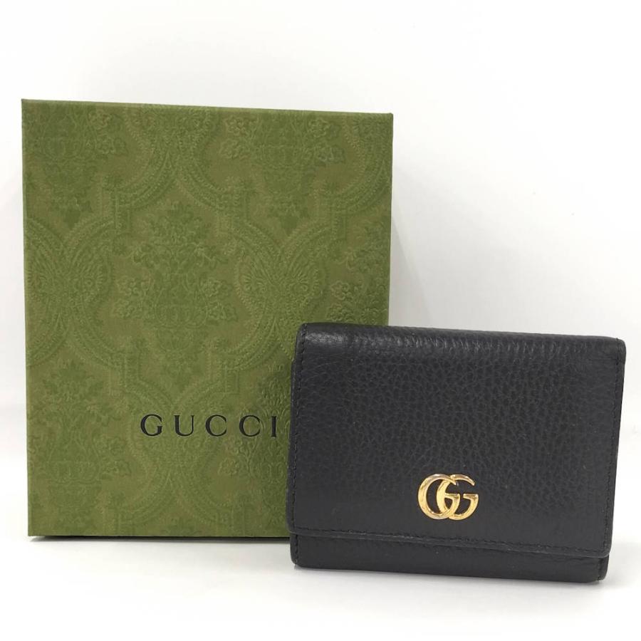 GUCCI（グッチ） 三つ折り財布 GGマーモント レザー ブラック 474746
