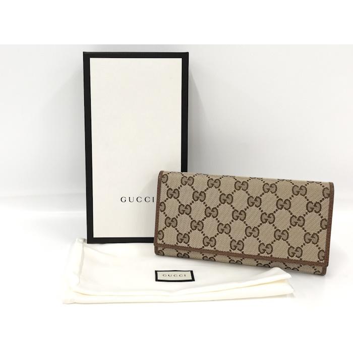 GUCCI（グッチ） 二つ折り長財布 GGキャンバス ベージュ ブラウン系