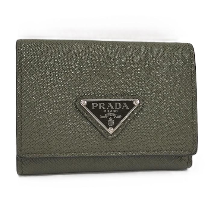 PRADA（プラダ） 三つ折り財布 三角ロゴ レザー グリーン系 2MH042