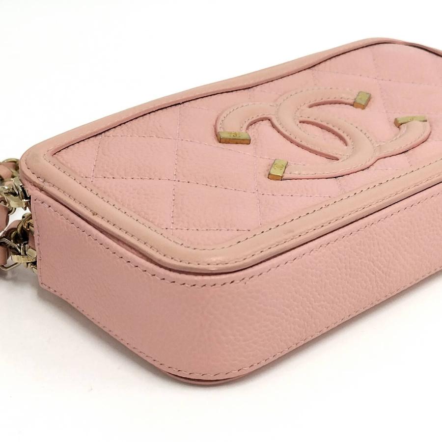 CHANEL チェーンウォレット CCフィリグリー ココマーク レザー ピンク A84450の画像