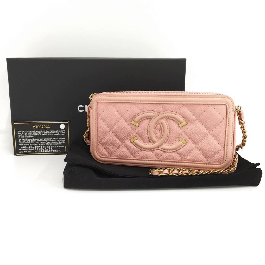 CHANEL チェーンウォレット CCフィリグリー ココマーク レザー ピンク A84450の画像
