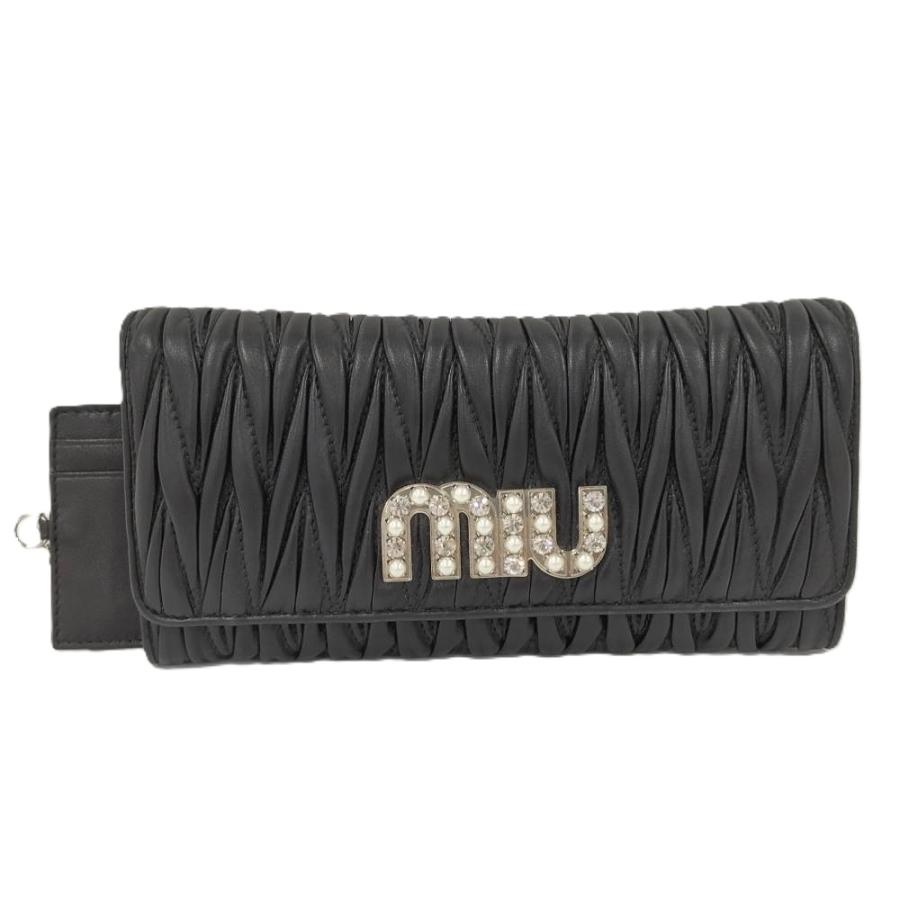 miu miu（ミュウミュウ） 二つ折り長財布 マテラッセ ロゴ ライン