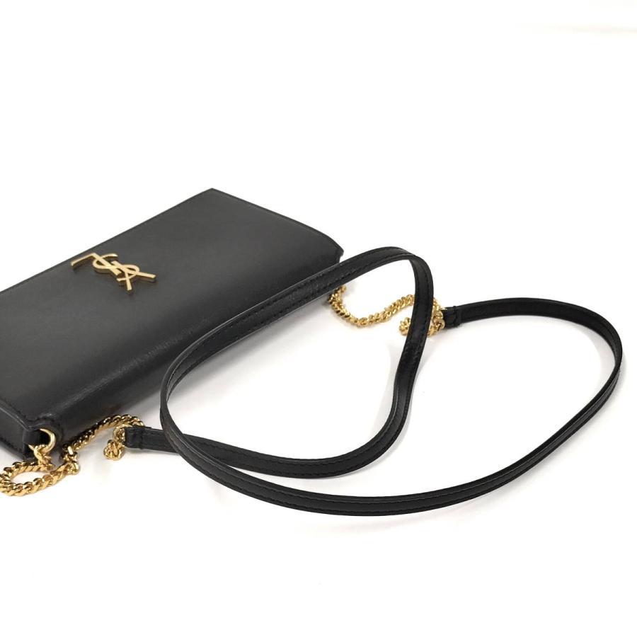 SAINT LAURENT フォンショルダーバッグ YSL レザー ブラック 635095