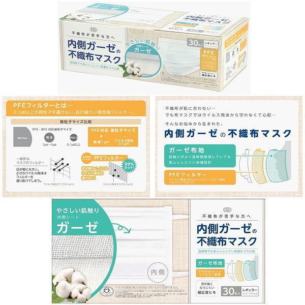 マスク 内側ガーゼマスク150枚セット 30枚入×5箱 PFE不織布
