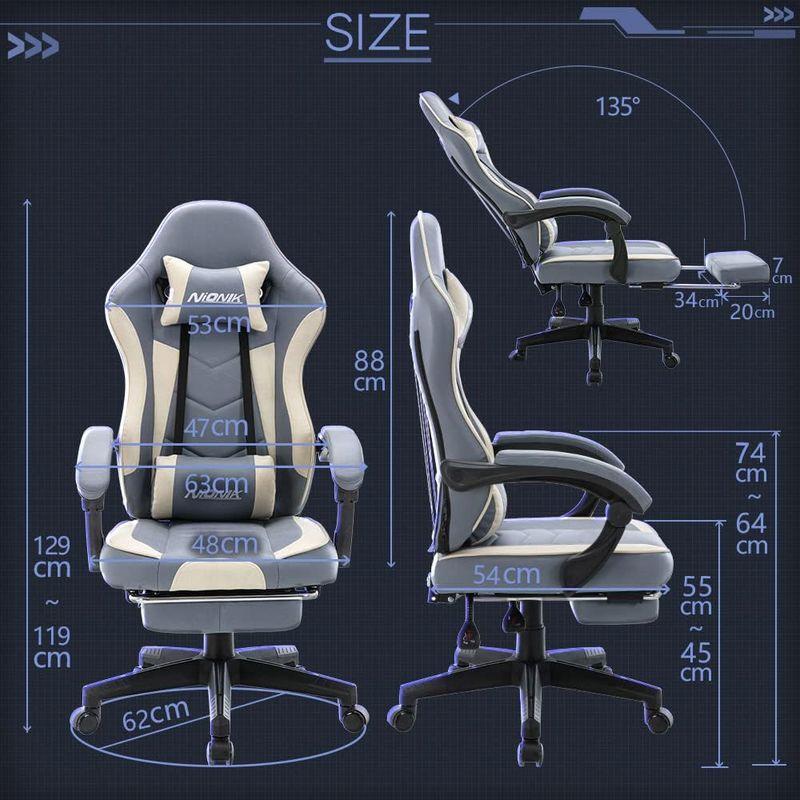 【ついに再販開始！】 オフィス家具 NIONIK ゲーミングチェア オットマン付き リクライニング 連動ひじ掛け 高さ調整 オフィスチェア デスクチェア ウレタン パソコンチェ