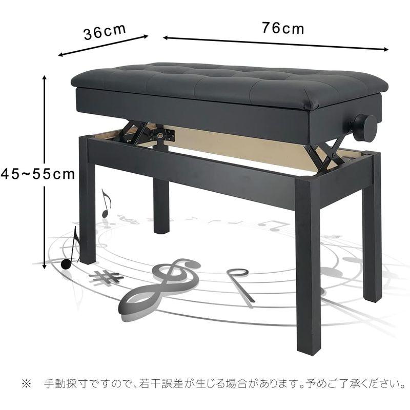 ピアノ椅子 RAKU 二人掛け ピアノイス 高低高さ微調整可能 楽譜収納付き 無段階ネジ式昇降 ベンチタイプ 幅76cm 奥行36cm ホワ｜jjhouse｜06