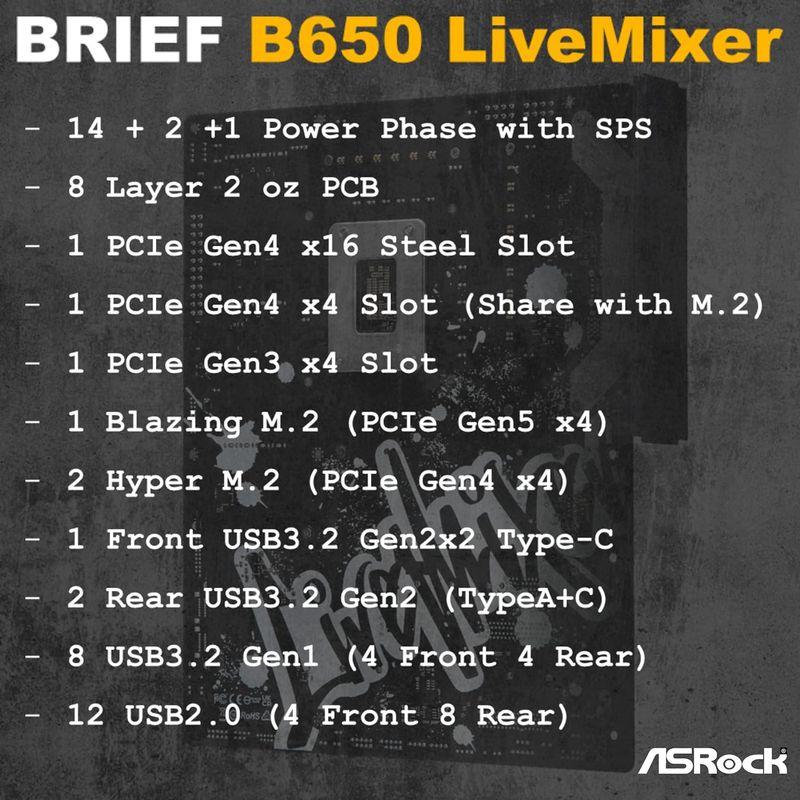 ASRock マザーボード B650 LiveMixer AMD Ryzen 7000 シリーズ ASRock マザーボード B650 LiveMixer AMD Ryzen 7000 シリーズ