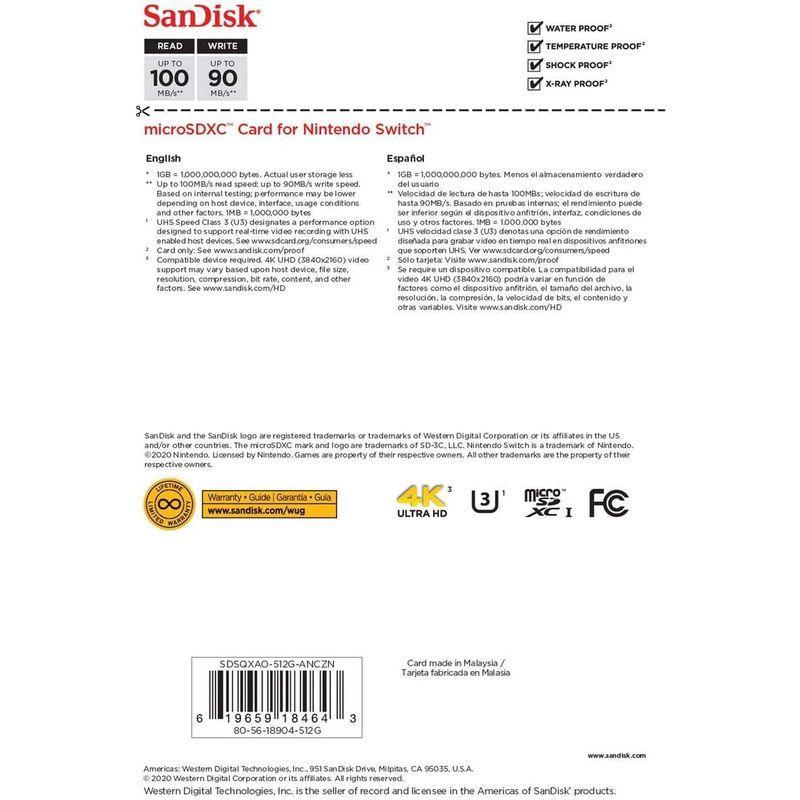 SanDisk 512GB UHS-I Class 10 U3 microSDXC Memory Card for Nintendo Swi｜jjhouse｜02