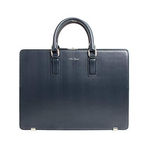 [Dom Teporna] 2way ビジネスバッグ 牛革 バイナルレザー 肩掛け ショルダー 自立 底鋲付き 撥水性 ネイビー
