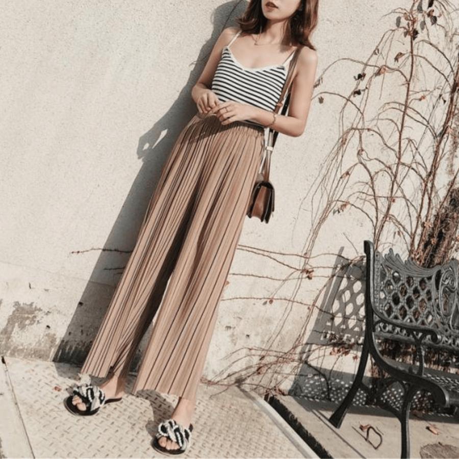 ワイドパンツ ガウチョパンツ 涼しい レディース プリーツ