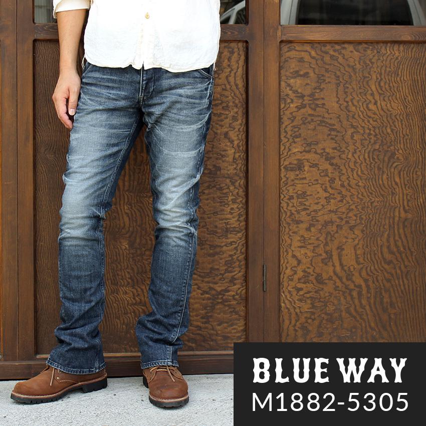 BLUEWAY セミ ブーツカットジーンズ ソリッドストレッチデニム（オーバーエイジング）:M1882-5305｜jkura