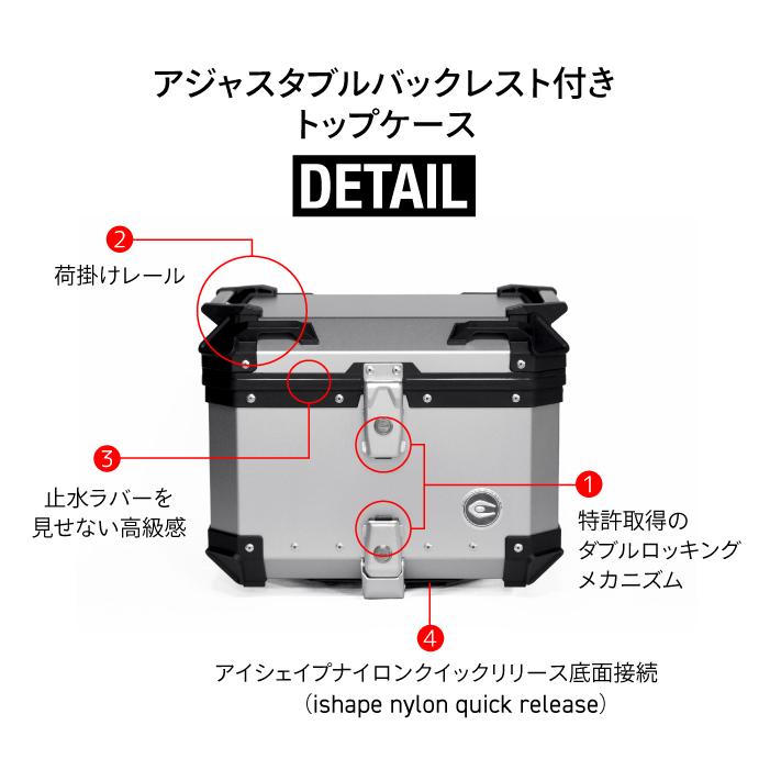 直送品 COOCASE Q3 アジャスタブル バックレスト付きトップケース 65L