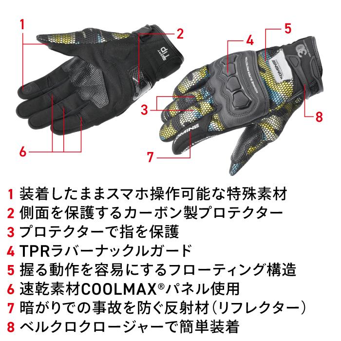 コミネ メッシュグローブ GK-215 プロテクト3Dメッシュグローブ KOMINE 06-215 バイク 春夏｜jline｜07