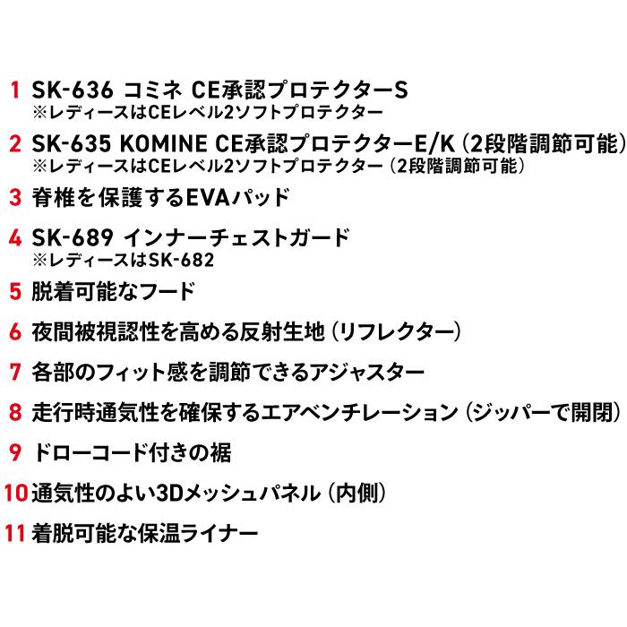 コミネ ジャケット JK-579 プロテクトソフトシェルウインターパーカ KOMINE 07-579 バイク 防寒 CE規格パッド付 春秋冬｜jline｜16